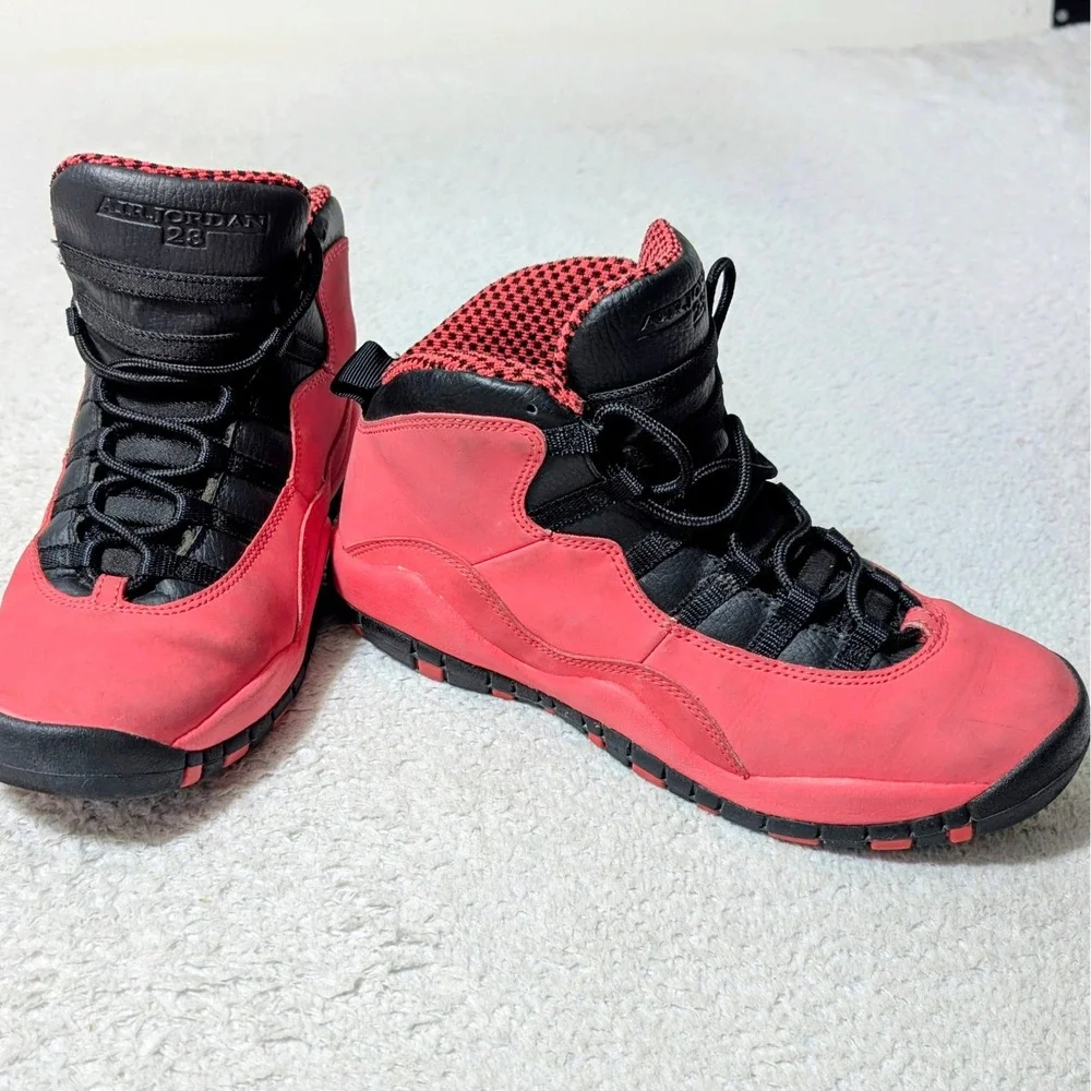 Air Jordan 10 Retro Fusion Red Shoes Boys 7Y Red Black Basketball‎ 487211-605